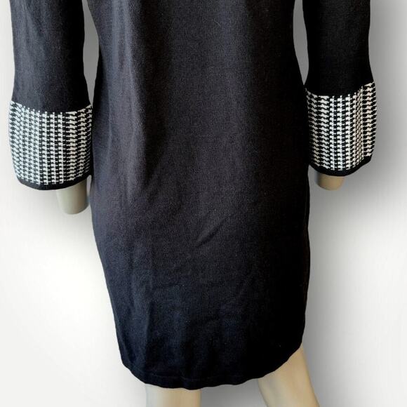 Jessica Howard Cowl Neck 3/4 Sleeves Knit Sweater Dress Size M Black Houndstooth - Picture 11 of 14